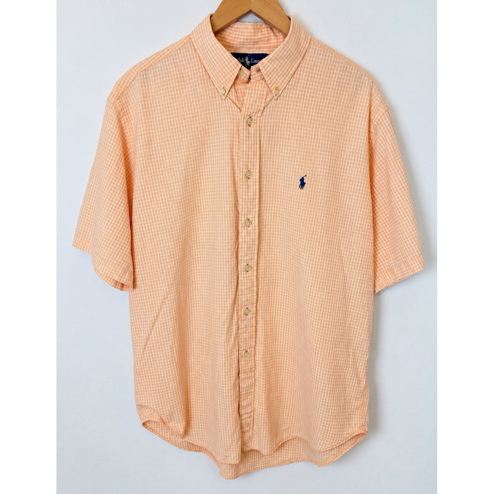 Polo Ralph Lauren Blake Shirt Mens L Orange Gingham Check Short Sleeve Cotton